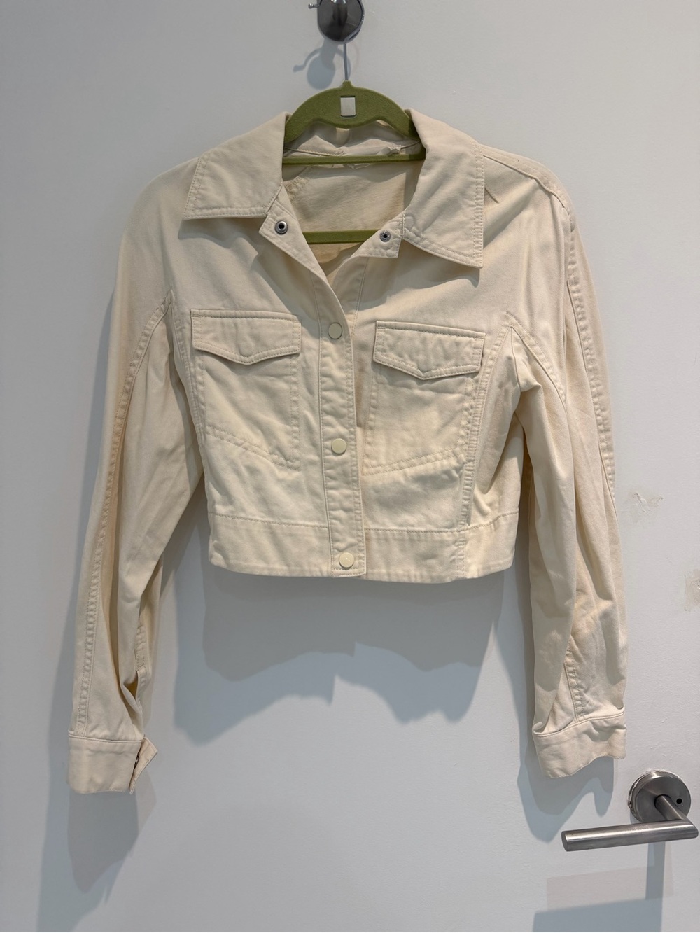 Mango Cropped Cream Denim Jacket